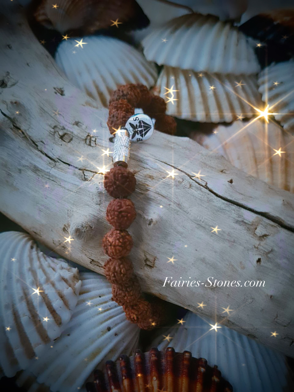 Bracelet en RUDRAKSHA et perle de Quartz Rose. Le Protecteur.